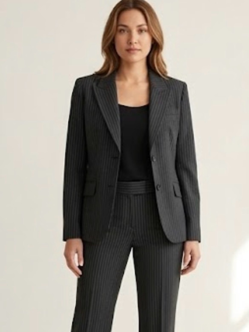 Nygård Collection Pinstripe Blazer - Size 6 - Professional Office Charcoal Black